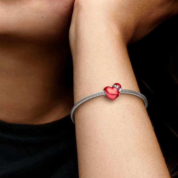 1 Bracelet2 Charms 99 Women Pandora Metallic Red Christmas Heart Charm