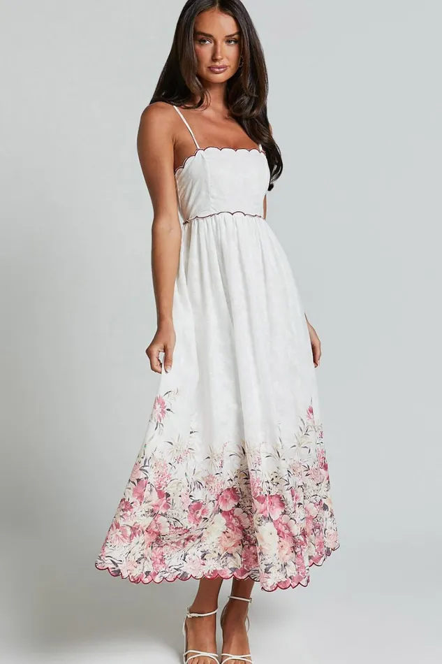 Abellina Midi Dress 8211 Spaghetti Strap Sundress With Contrasting Wave Stitching In White Women Showpo Dresses Abellina Midi Dress 8211 Spaghetti Strap Sundress With Contrasting Wave Stitching In White Women Showpo Dresses