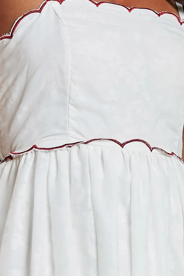 Abellina Midi Dress 8211 Spaghetti Strap Sundress With Contrasting Wave Stitching In White Women Showpo Dresses