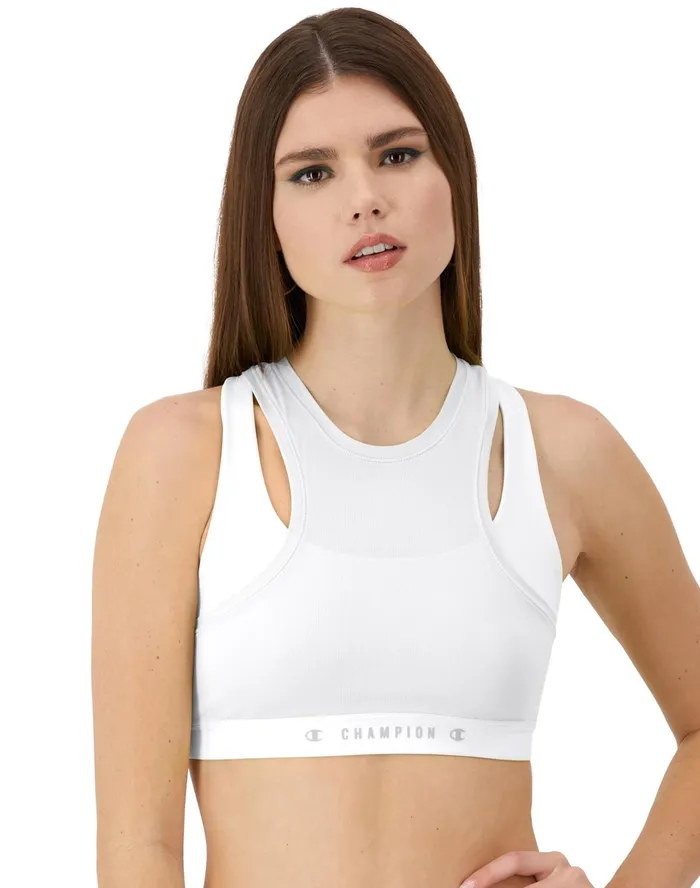 Absolute Mesh 2Fer Sports Bra Classic Script Graphic White Women Champion Sports Bras and Bralettes Absolute Mesh 2Fer Sports Bra Classic Script Graphic White Women Champion Sports Bras and Bralettes