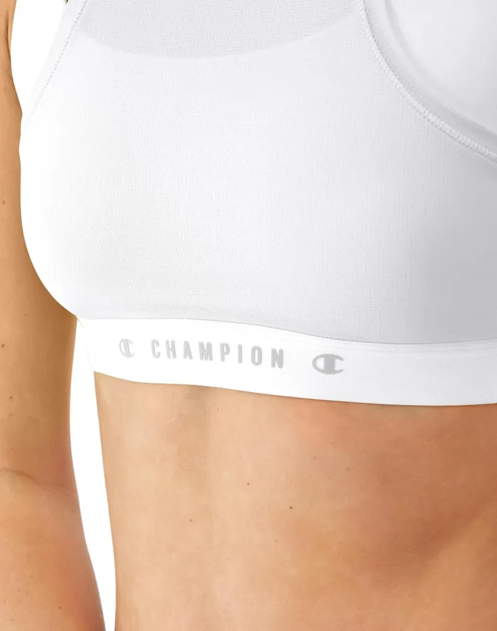 Absolute Mesh 2Fer Sports Bra Classic Script Graphic White Women Champion Sports Bras and Bralettes