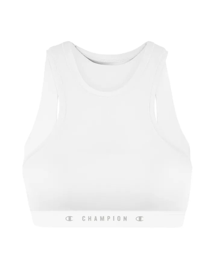 Absolute Mesh 2Fer Sports Bra Classic Script Graphic White Women Champion Sports Bras and Bralettes