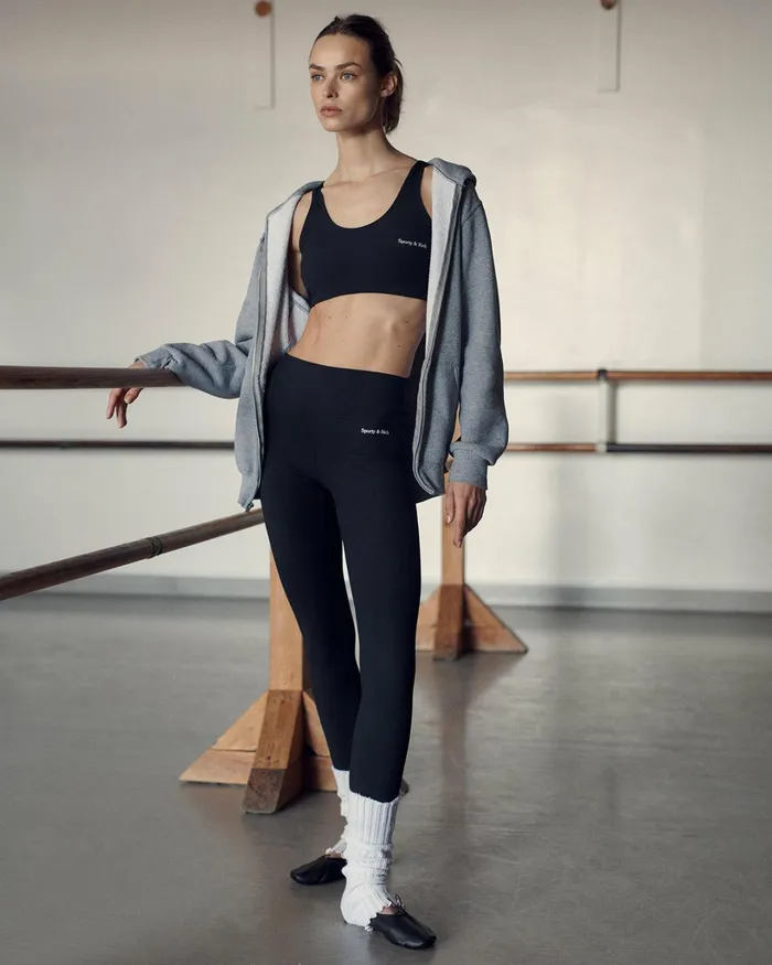 Activewear Women Sporty and Rich Serif Logo Ribbed Legging 8211 BlackWhite