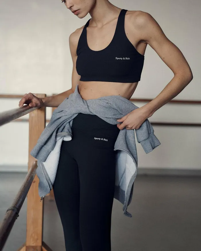 Activewear Women Sporty and Rich Serif Logo Ribbed Legging 8211 BlackWhite