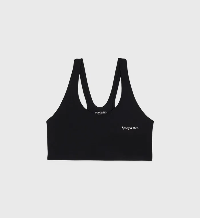 Activewear Women Sporty and Rich Serif Logo Ribbed Sports Bra 8211 BlackWhite