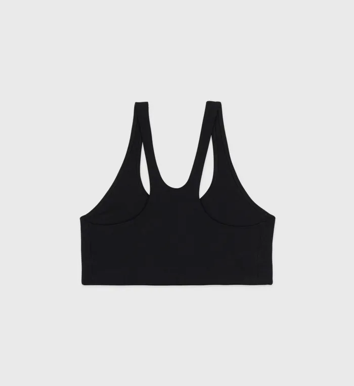 Activewear Women Sporty and Rich Serif Logo Ribbed Sports Bra 8211 BlackWhite