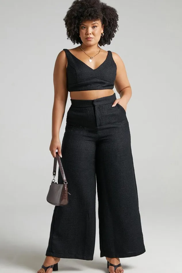 Adelaide Two Piece Set 8211 Crop Top And Wide Leg Pants Set In Black Women Showpo Curve Clothes