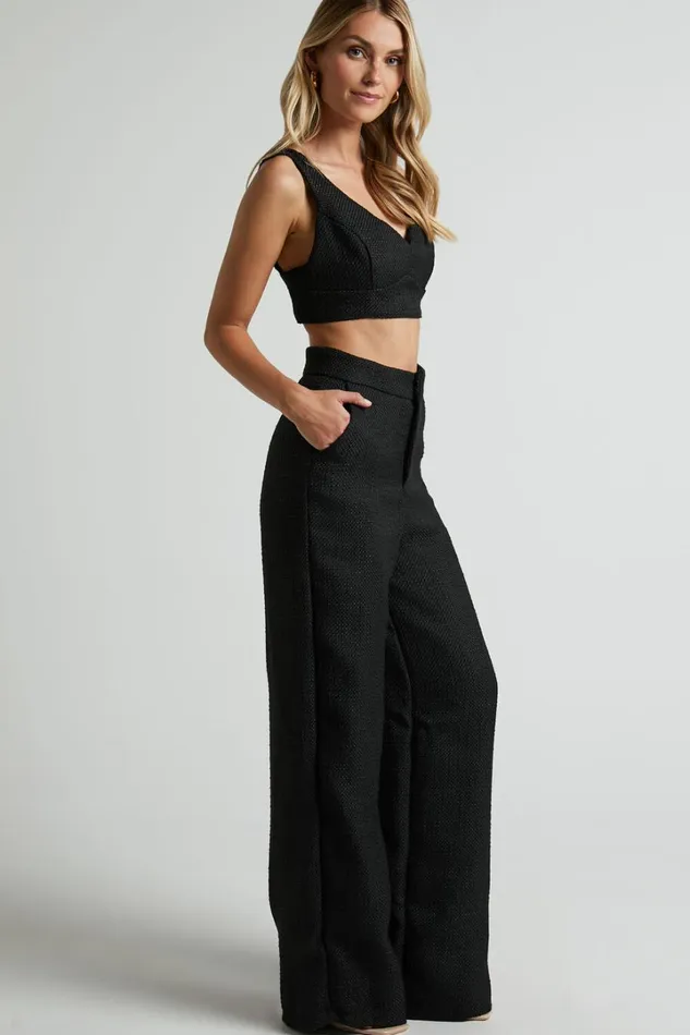 Adelaide Two Piece Set 8211 Crop Top And Wide Leg Pants Set In Black Women Showpo Curve Clothes