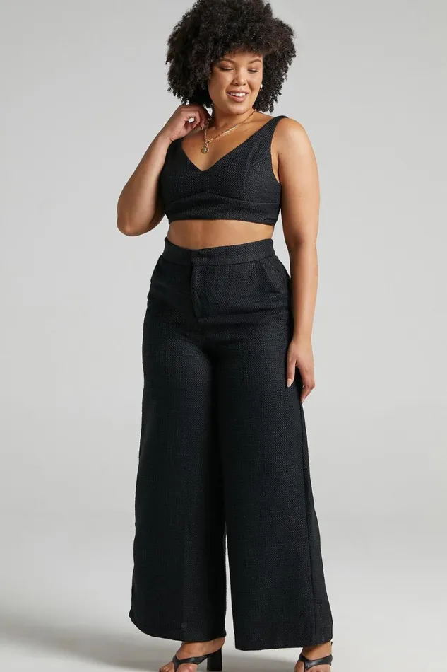 Adelaide Two Piece Set 8211 Crop Top And Wide Leg Pants Set In Black Women Showpo Curve Clothes