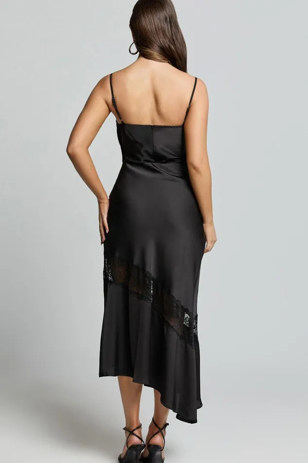 Adele Midi Skirt 8211 Satin Slip Skirt With Lace Detail In Black Women Showpo Skirts