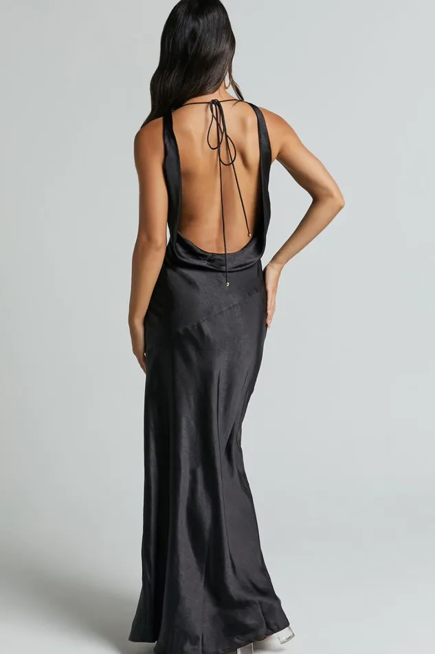 Adilah Maxi Dress 8211 Cowl Neck Satin Dress In Black Women Showpo Curve Clothes