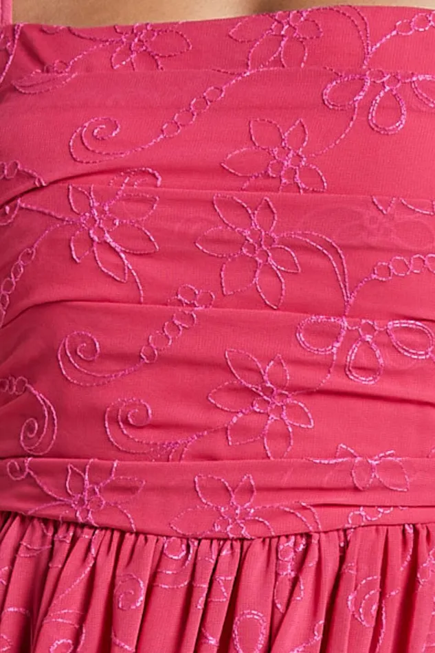 Adina Midi Dress 8211 Embroidered Strappy Straight Neck Ruched Bodice Dress In Pink Women Showpo Dresses