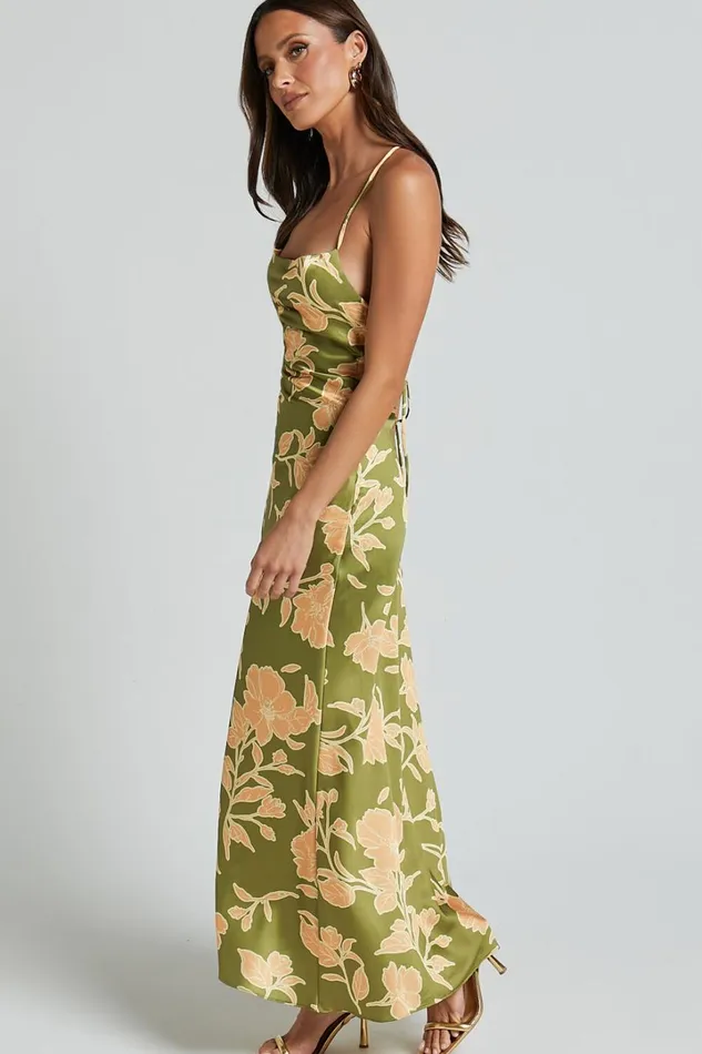 Aisling Midi Dress 8211 Cowl Neck Satin Bias Midi Dress In Olive Women Showpo Dresses