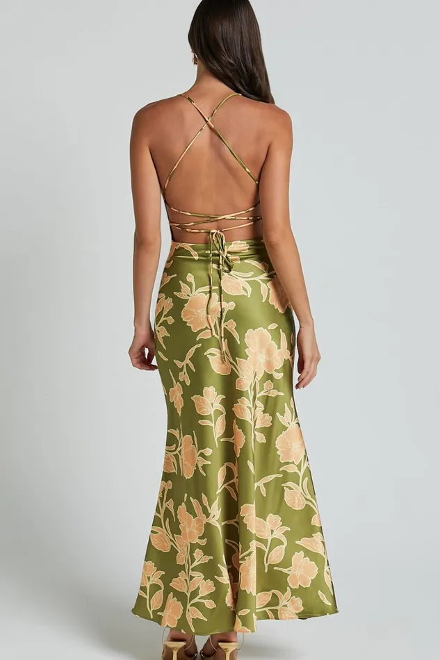 Aisling Midi Dress 8211 Cowl Neck Satin Bias Midi Dress In Olive Women Showpo Dresses