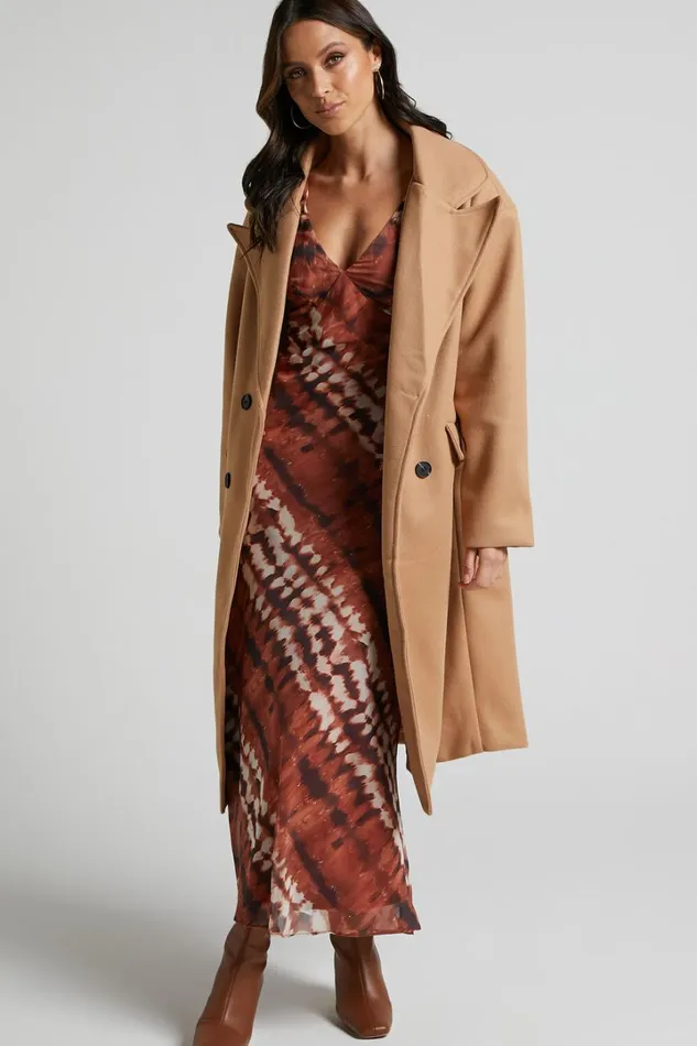 Aizelle Midi Dress 8211 V Neck Dress In Brown Tie Dye Women Showpo Dresses