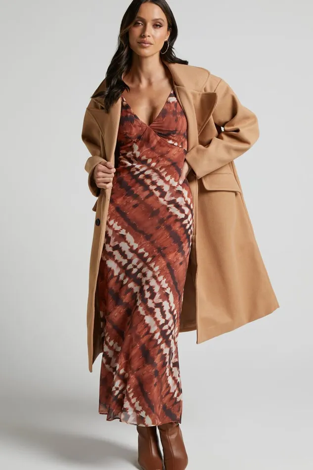 Aizelle Midi Dress 8211 V Neck Dress In Brown Tie Dye Women Showpo Dresses