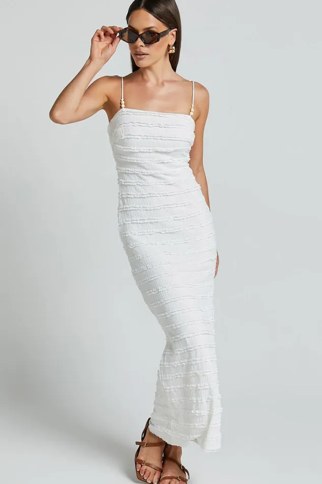 Alanna Midi Dress 8211 Textured Midi Dress With Tie Straps In White Women Showpo Dresses