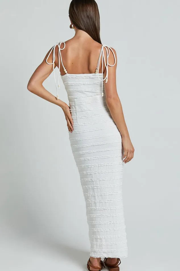 Alanna Midi Dress 8211 Textured Midi Dress With Tie Straps In White Women Showpo Dresses
