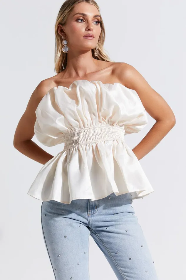 Alessia Top 8211 Strapless Bubble Peplum Top In Cream Women Showpo Tops