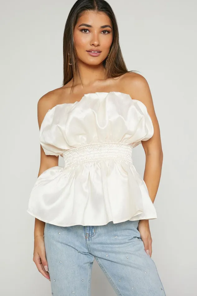 Alessia Top 8211 Strapless Bubble Peplum Top In Cream Women Showpo Tops
