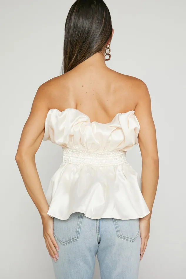 Alessia Top 8211 Strapless Bubble Peplum Top In Cream Women Showpo Tops