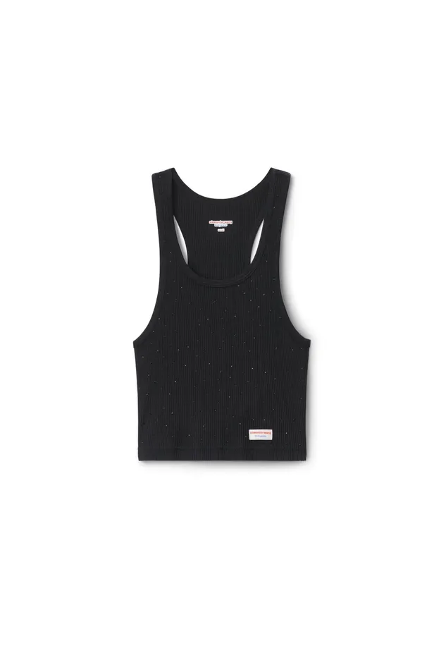 Alexander Wang Bodywear Crystal Hotfix Cropped Racer Tank Tee