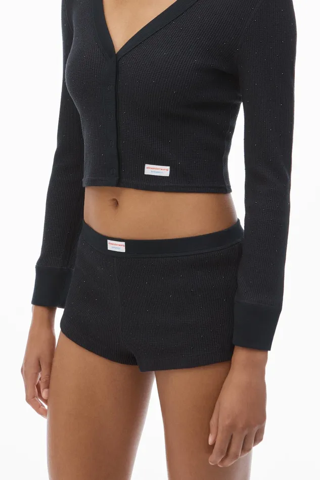 Alexander Wang Bodywear Crystal Hotfix LongSleeve Cardigan In Waffle Knit