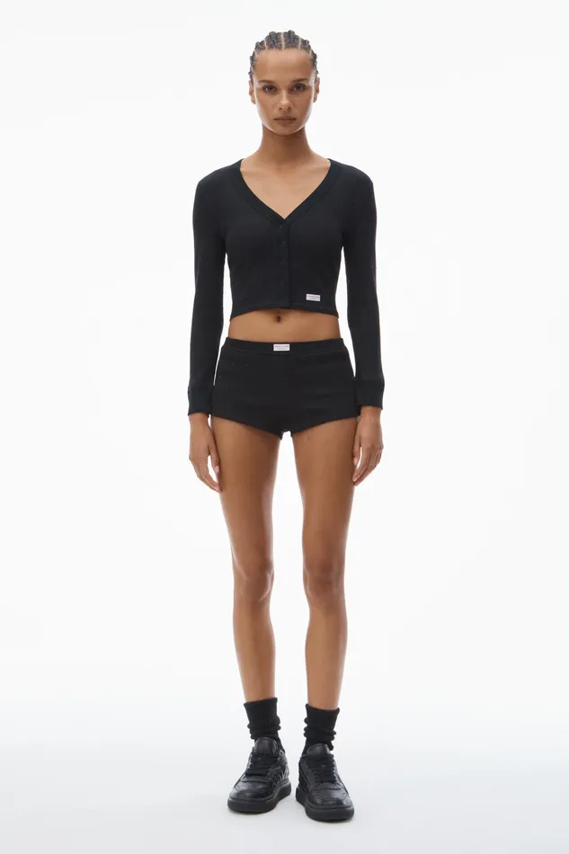 Alexander Wang Bodywear Crystal Hotfix LongSleeve Cardigan In Waffle Knit