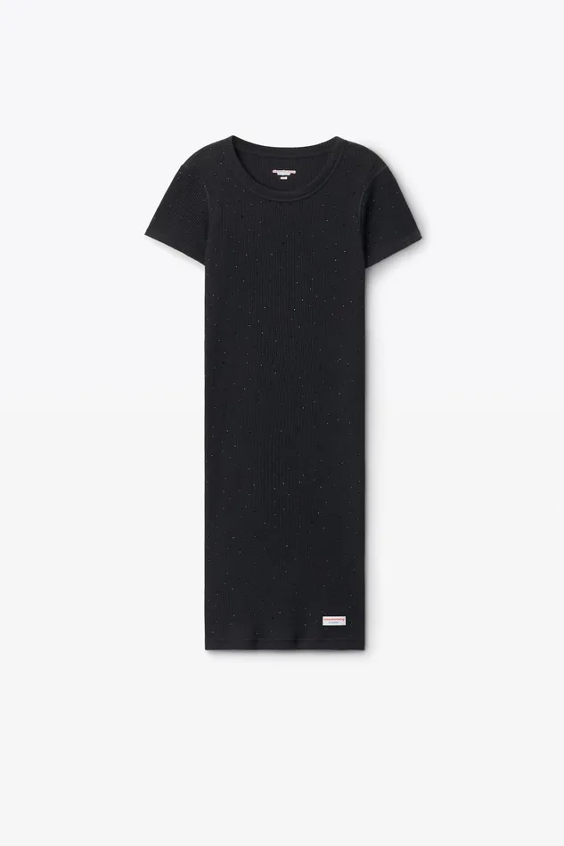 Alexander Wang Bodywear Crystal Hotfix ShortSleeve Loungewear Minidress