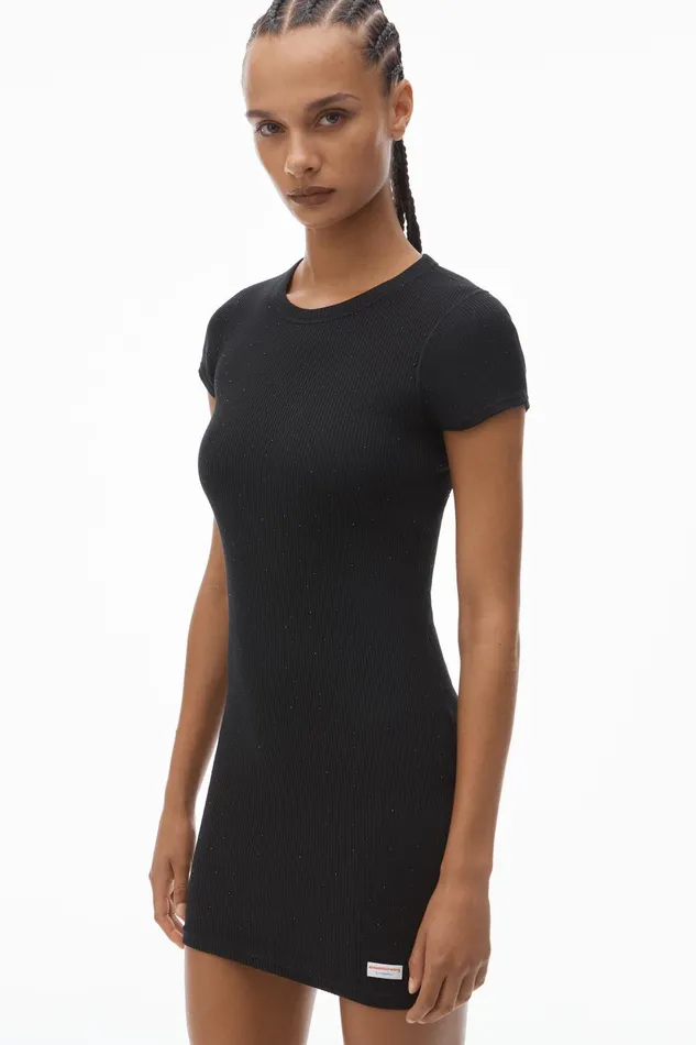 Alexander Wang Bodywear Crystal Hotfix ShortSleeve Loungewear Minidress