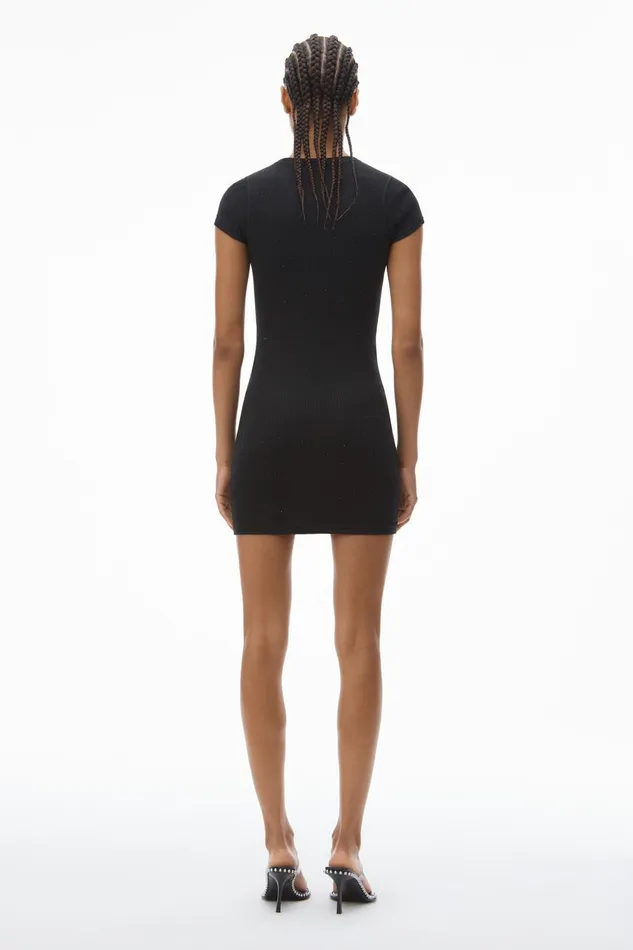Alexander Wang Bodywear Crystal Hotfix ShortSleeve Loungewear Minidress