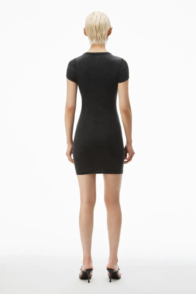 Alexander Wang Bodywear Short Sleeve Loungewear Dress In Ribbed Cotton
