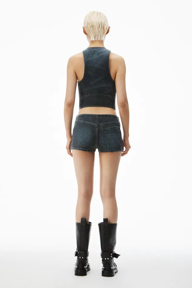 Alexander Wang Denim Clear Crystal Hotfix Moto Micro Short In Cotton Denim 8211 Women