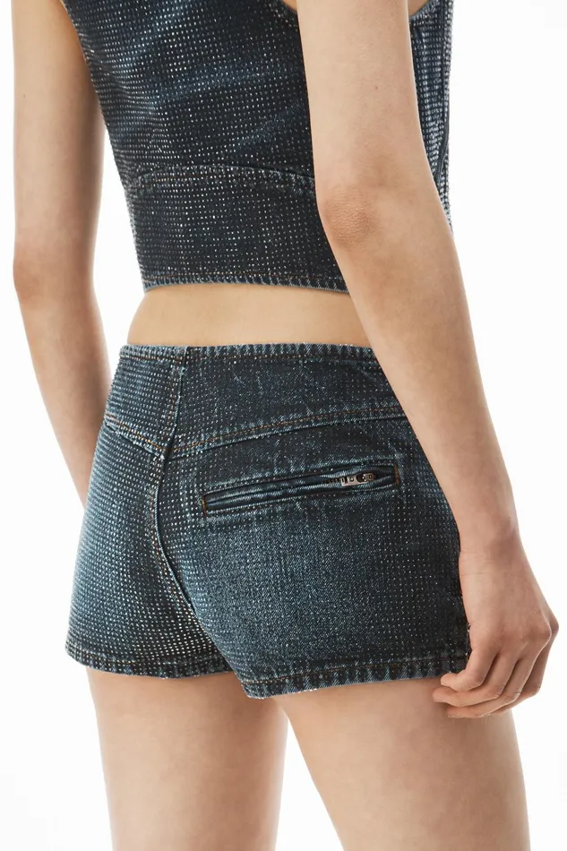 Alexander Wang Denim Clear Crystal Hotfix Moto Micro Short In Cotton Denim 8211 Women