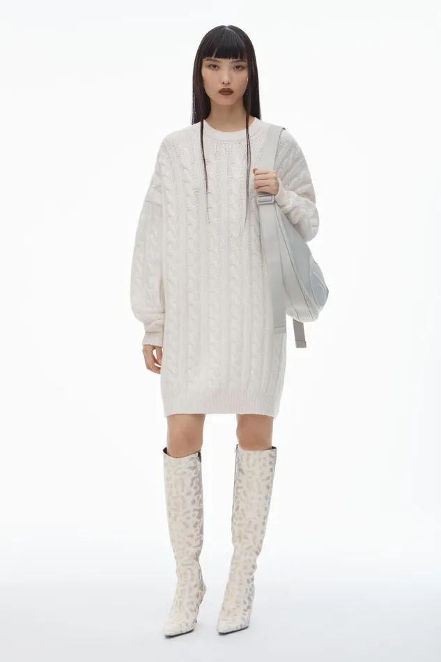 Alexander Wang Dresses Clear Bead Hotfix CableKnit Pullover Dress In Boiled Wool 8211 Women