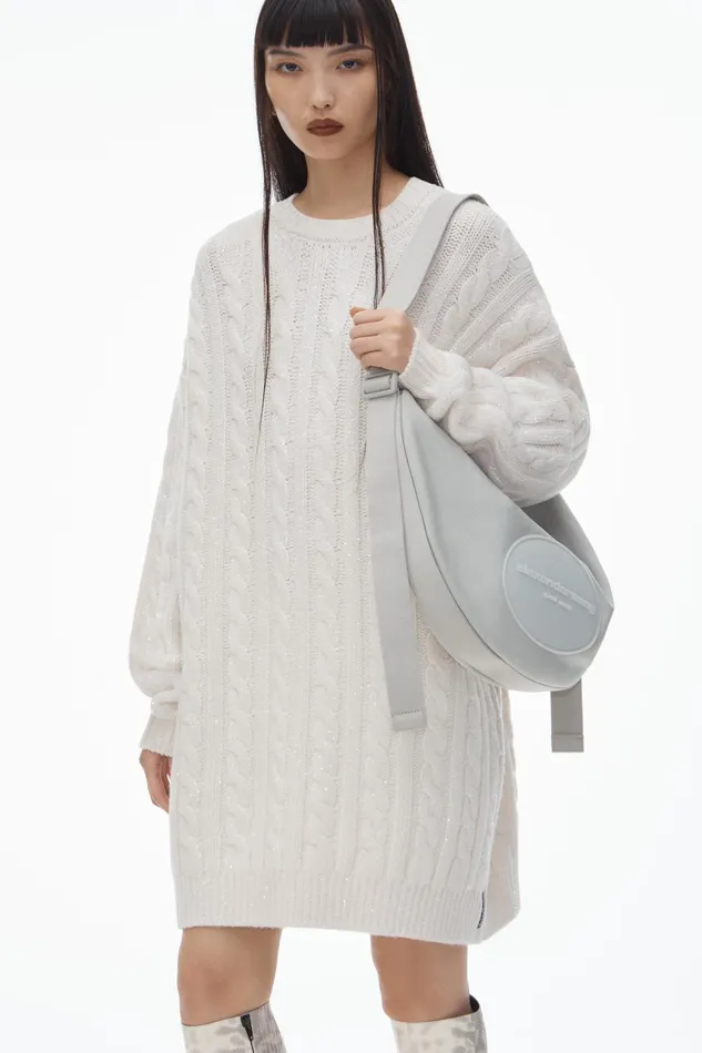 Alexander Wang Dresses Clear Bead Hotfix CableKnit Pullover Dress In Boiled Wool 8211 Women
