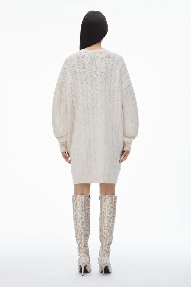 Alexander Wang Dresses Clear Bead Hotfix CableKnit Pullover Dress In Boiled Wool 8211 Women