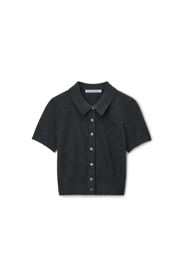 Alexander Wang Sweaters Logo Embroidered Polo Cardigan In Wool 8211 Women