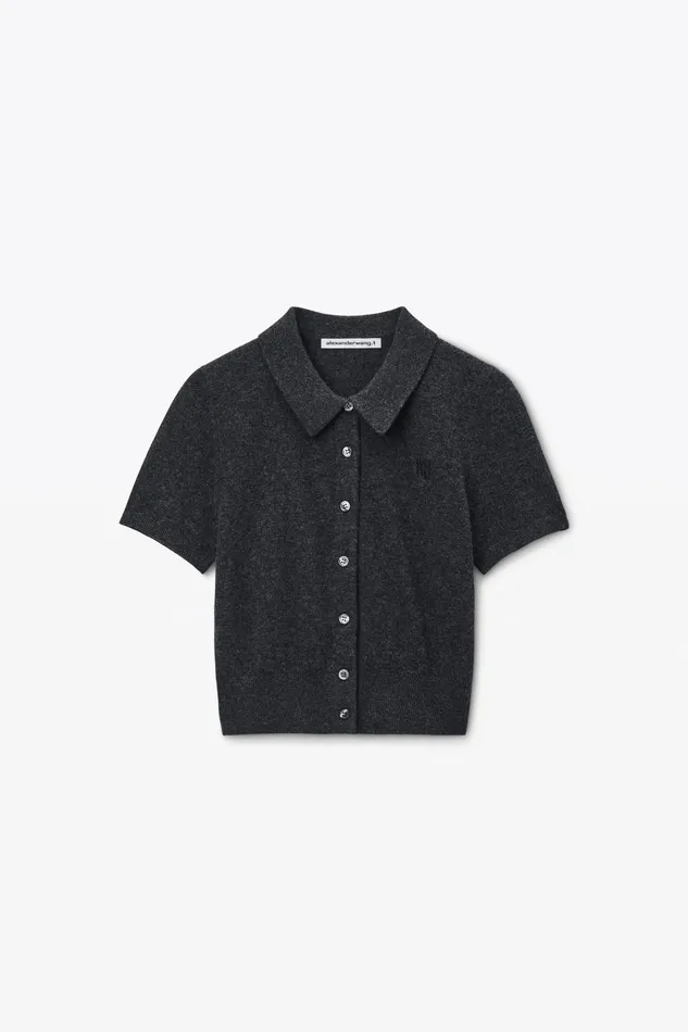 Alexander Wang Sweaters Logo Embroidered Polo Cardigan In Wool 8211 Women
