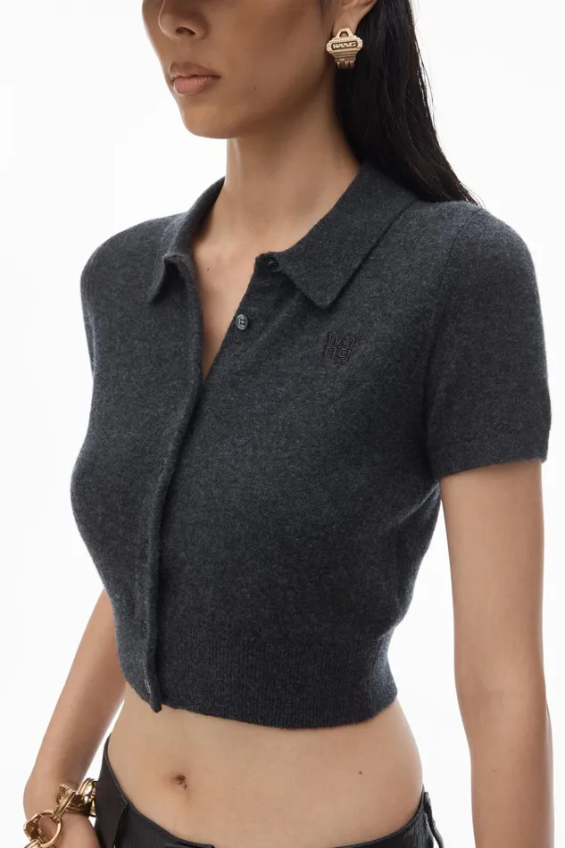 Alexander Wang Sweaters Logo Embroidered Polo Cardigan In Wool 8211 Women
