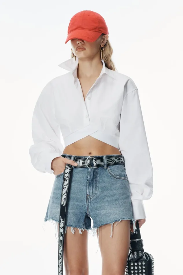 Alexander Wang Tops and Shirts Cropped Shirt In Organic Cotton With Logo Elastic 8211 Women