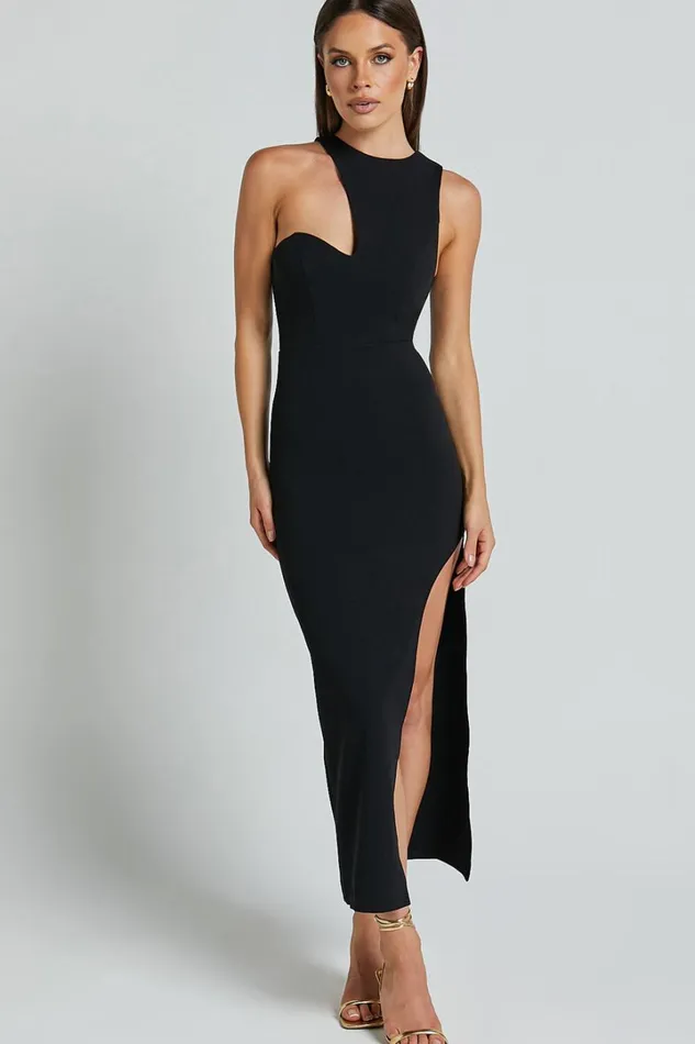 Alexis Midi Dress 8211 Cut Out Detail High Split Dress In Black Women Showpo Dresses