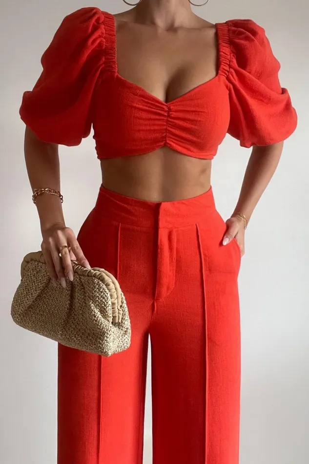 Aleydise Two Piece Set 8211 Puff Sleeve Gathered Crop Top And Pants Set In Burnt Orange Women Showpo Curve Clothes Aleydise Two Piece Set 8211 Puff Sleeve Gathered Crop Top And Pants Set In Burnt Orange Women Showpo Curve Clothes