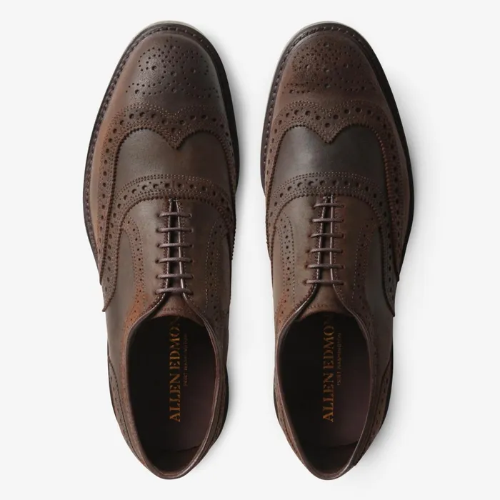 Allen Edmonds McTavish Oxford Wingtip Waxed Suede Dress Shoe Brown Waxed Suede Men Weatherproof and Waterproof