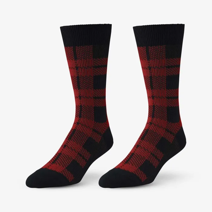 Allen Edmonds MidCalf Pattern Knit Dress Sock Red Buffalo Plaid Men Socks