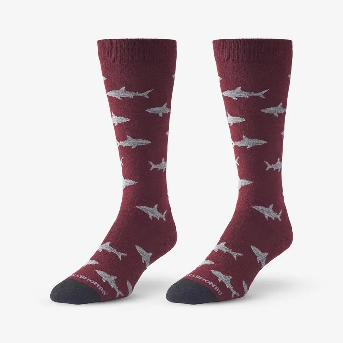 Allen Edmonds Shark Pattern Merino Cool Dress Socks Burgundy Men Socks