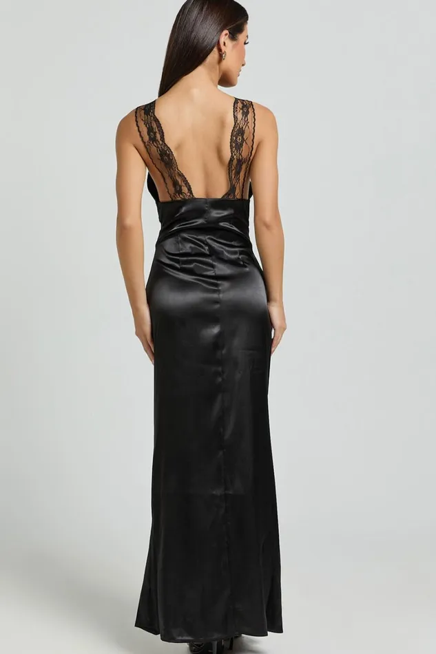 Alysia Midi Dress 8211 V Neck Lace Detail Slip Dress In Black Women Showpo Dresses