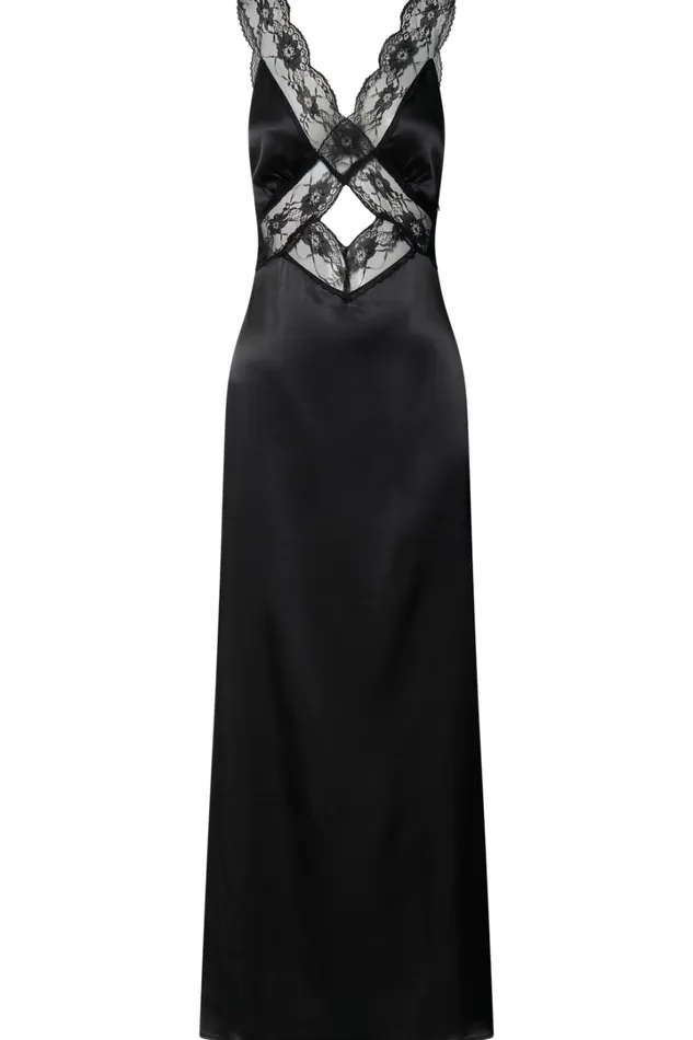 Alysia Midi Dress 8211 V Neck Lace Detail Slip Dress In Black Women Showpo Dresses