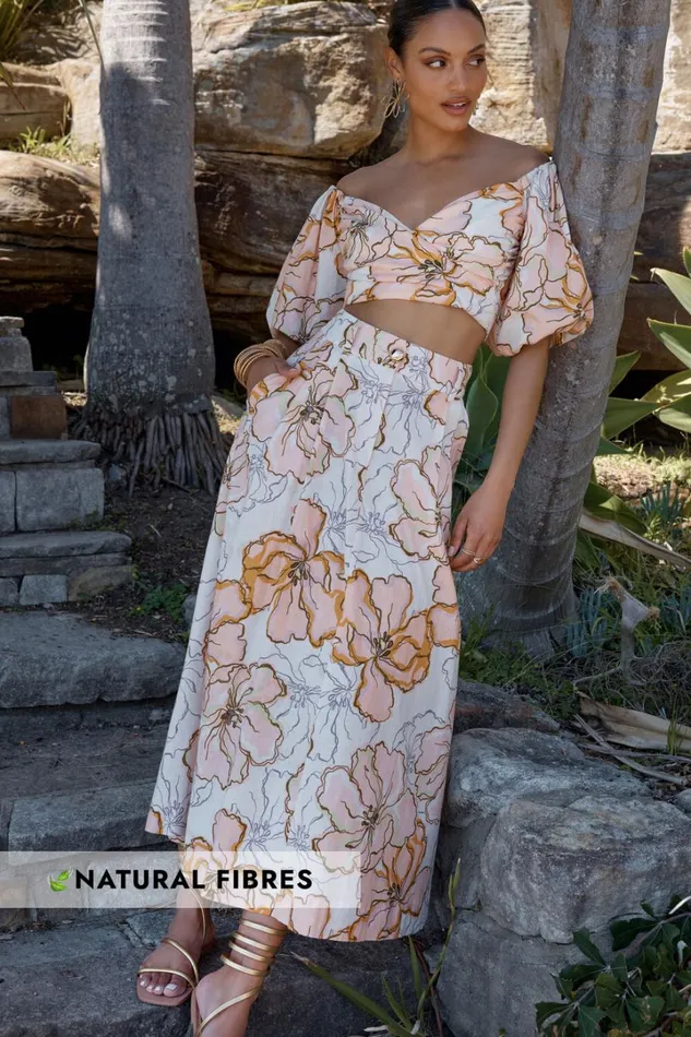 Amalie The Label 8211 Alienor Linen Blend High Waisted Midi Skirt In Maison Fleur Women Showpo Skirts Amalie The Label 8211 Alienor Linen Blend High Waisted Midi Skirt In Maison Fleur Women Showpo Skirts