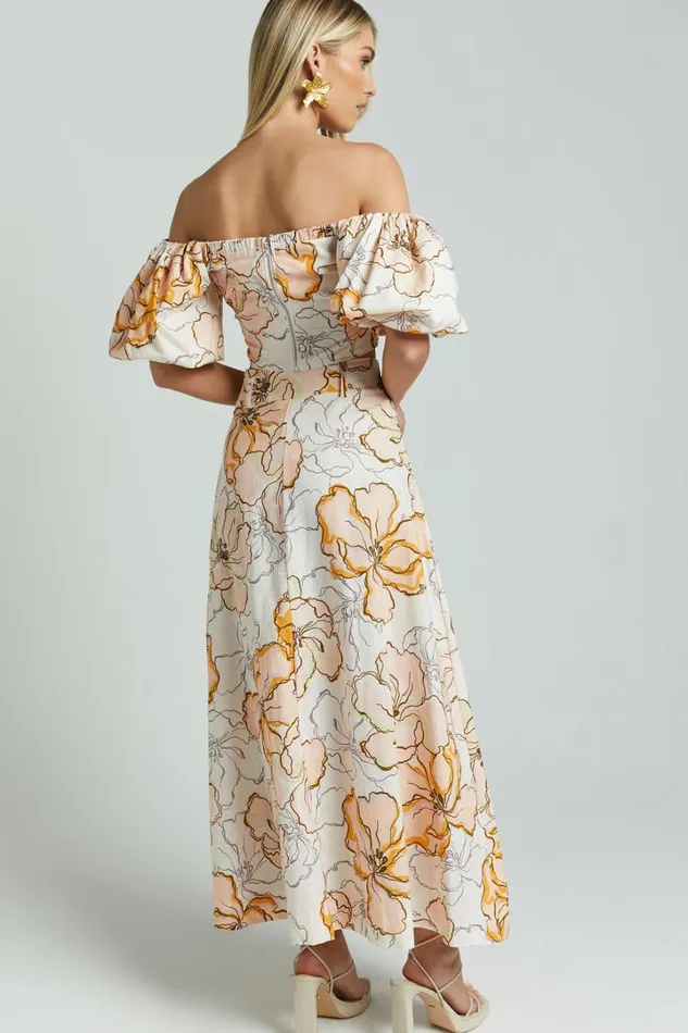 Amalie The Label 8211 Alienor Linen Blend High Waisted Midi Skirt In Maison Fleur Women Showpo Skirts